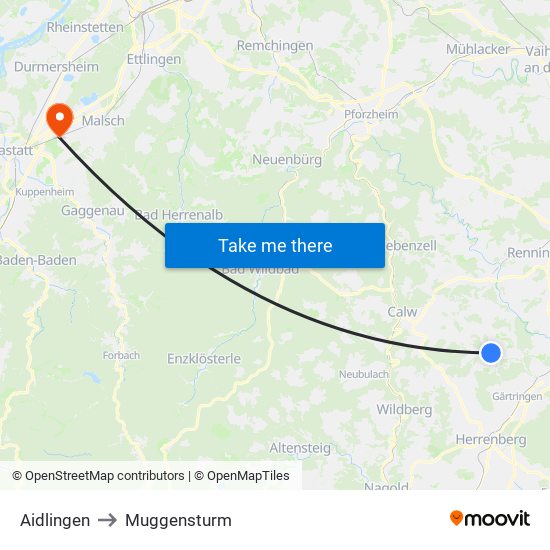 Aidlingen to Muggensturm map