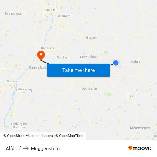 Alfdorf to Muggensturm map