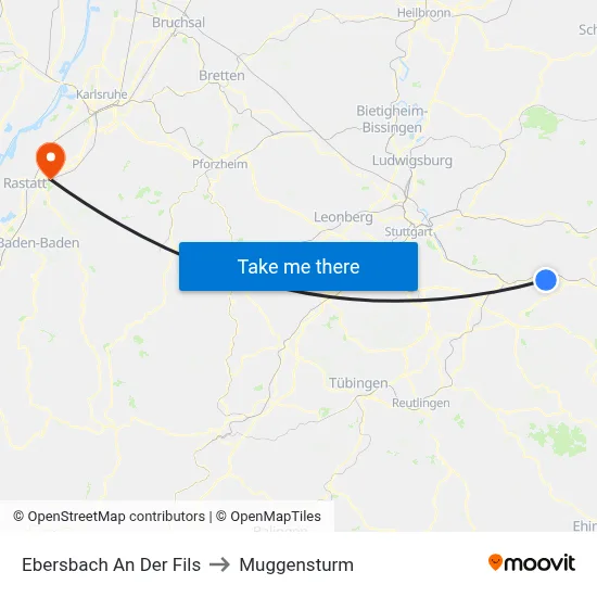 Ebersbach An Der Fils to Muggensturm map