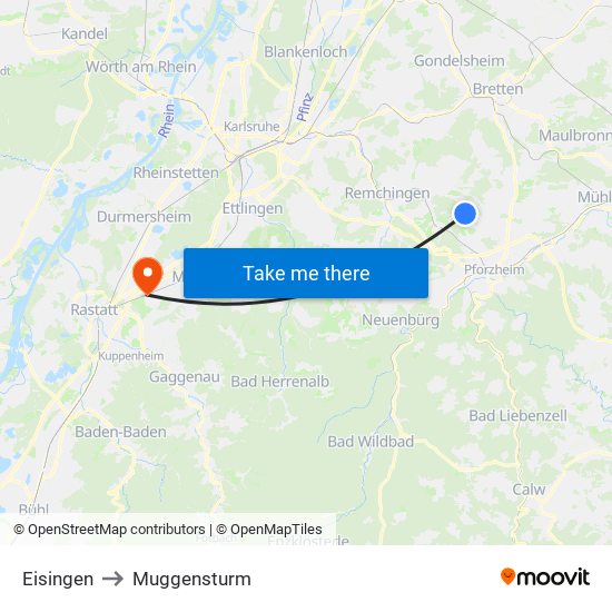 Eisingen to Muggensturm map