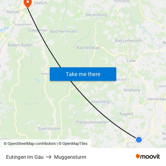 Eutingen Im Gäu to Muggensturm map