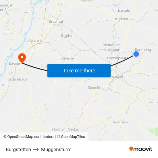 Burgstetten to Muggensturm map
