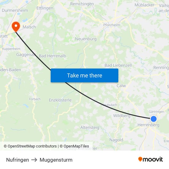 Nufringen to Muggensturm map