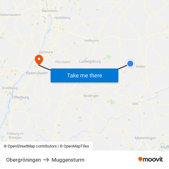 Obergröningen to Muggensturm map