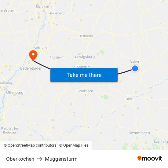 Oberkochen to Muggensturm map