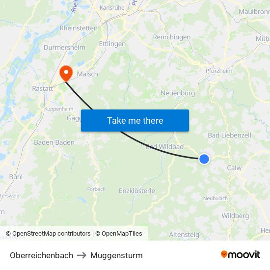 Oberreichenbach to Muggensturm map