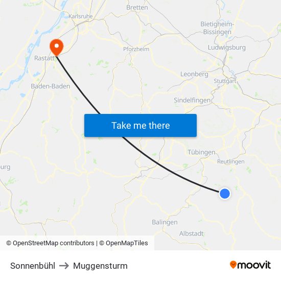 Sonnenbühl to Muggensturm map