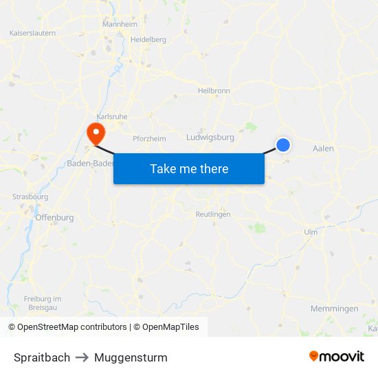 Spraitbach to Muggensturm map