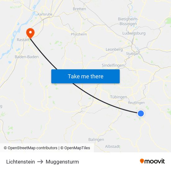 Lichtenstein to Muggensturm map