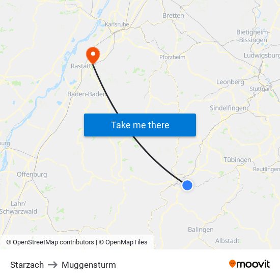 Starzach to Muggensturm map