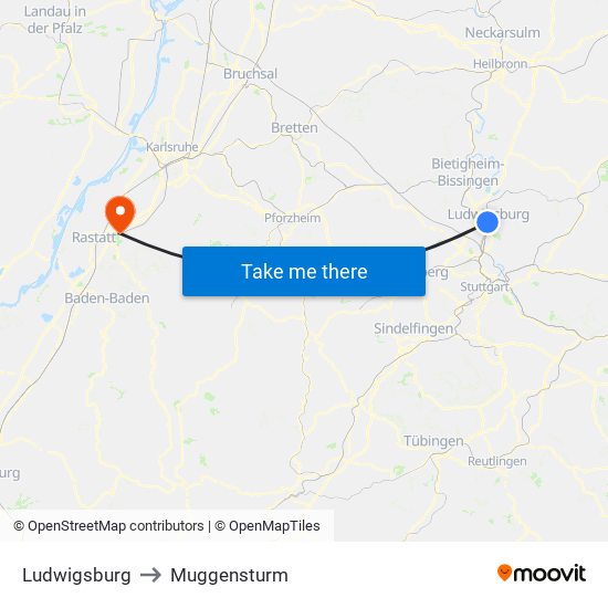 Ludwigsburg to Muggensturm map
