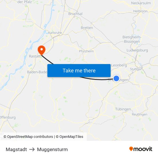 Magstadt to Muggensturm map
