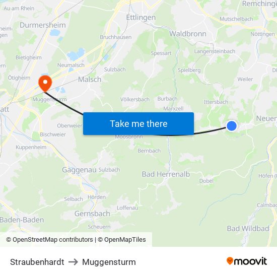 Straubenhardt to Muggensturm map