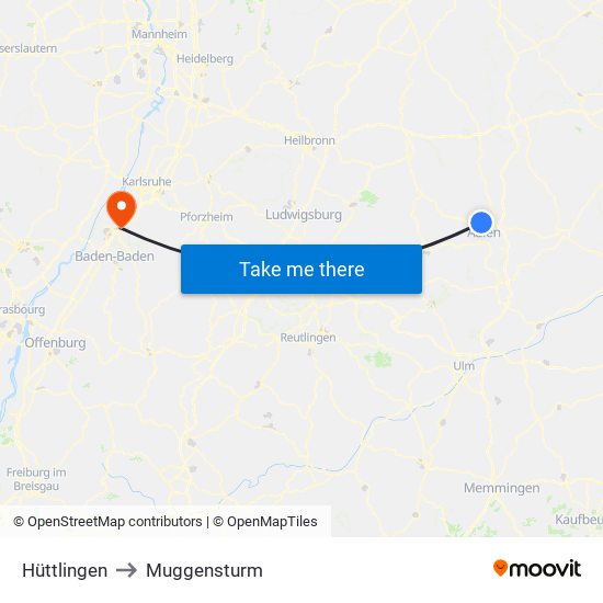 Hüttlingen to Muggensturm map