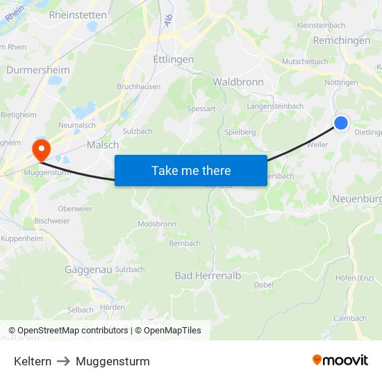 Keltern to Muggensturm map