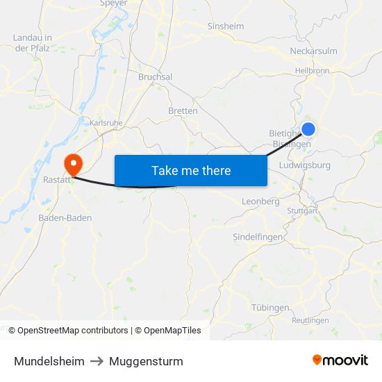 Mundelsheim to Muggensturm map