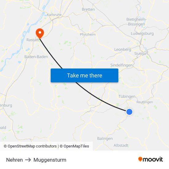 Nehren to Muggensturm map