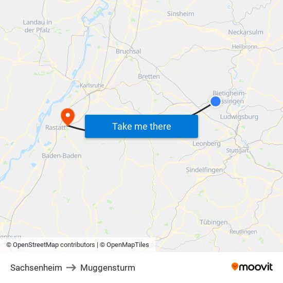 Sachsenheim to Muggensturm map