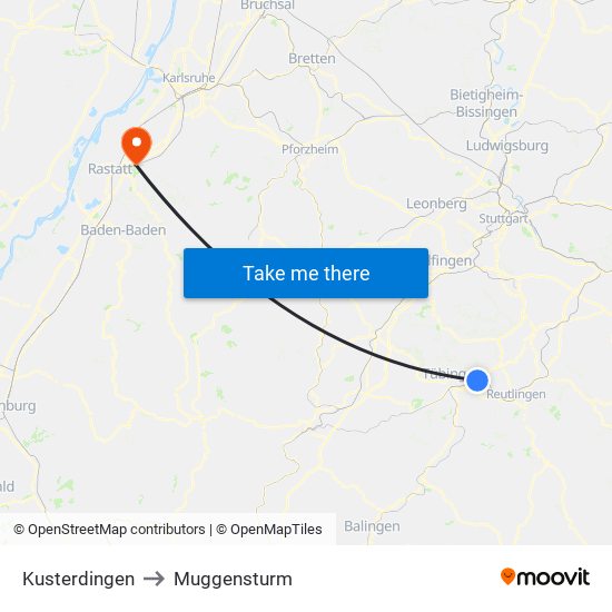 Kusterdingen to Muggensturm map