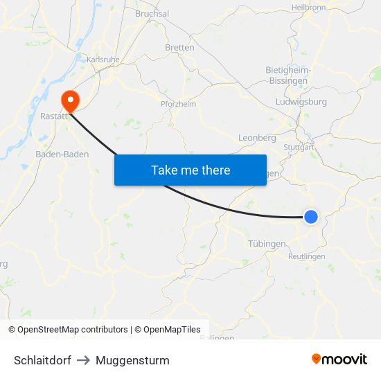 Schlaitdorf to Muggensturm map