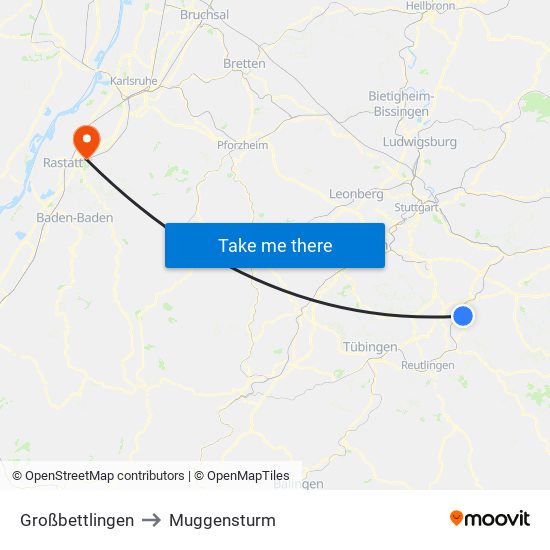 Großbettlingen to Muggensturm map
