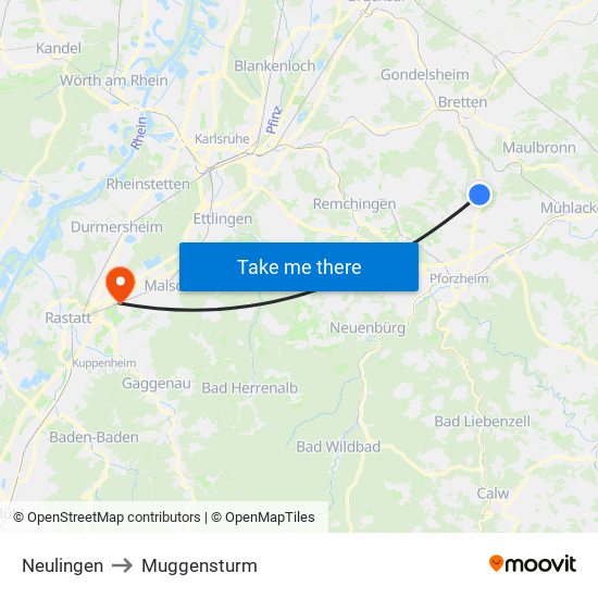 Neulingen to Muggensturm map