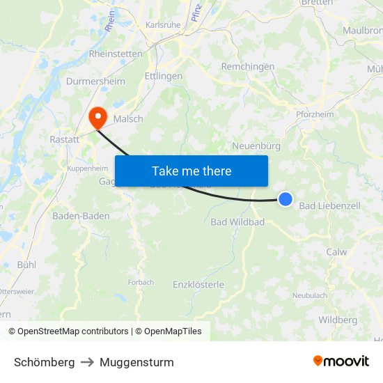 Schömberg to Muggensturm map