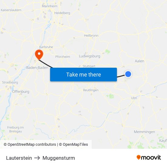 Lauterstein to Muggensturm map