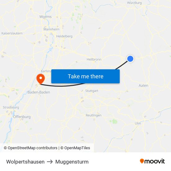 Wolpertshausen to Muggensturm map