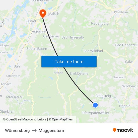 Wörnersberg to Muggensturm map