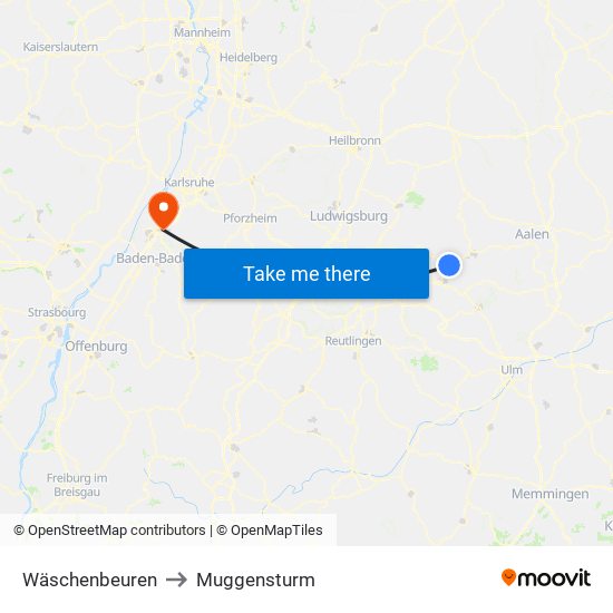 Wäschenbeuren to Muggensturm map