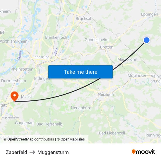 Zaberfeld to Muggensturm map