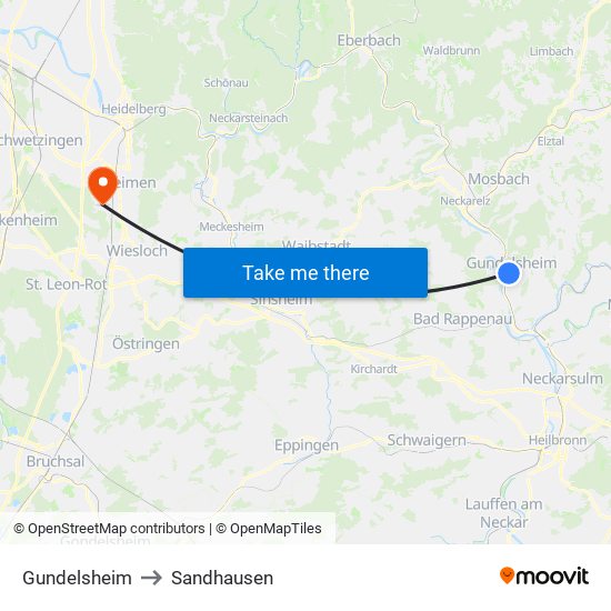 Gundelsheim to Sandhausen map