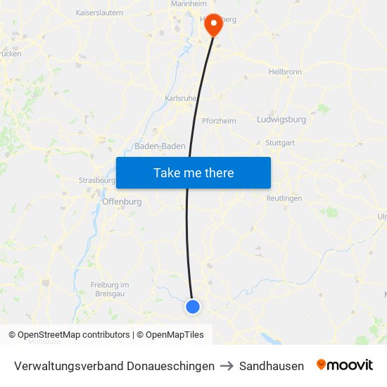 Verwaltungsverband Donaueschingen to Sandhausen map