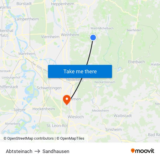 Abtsteinach to Sandhausen map