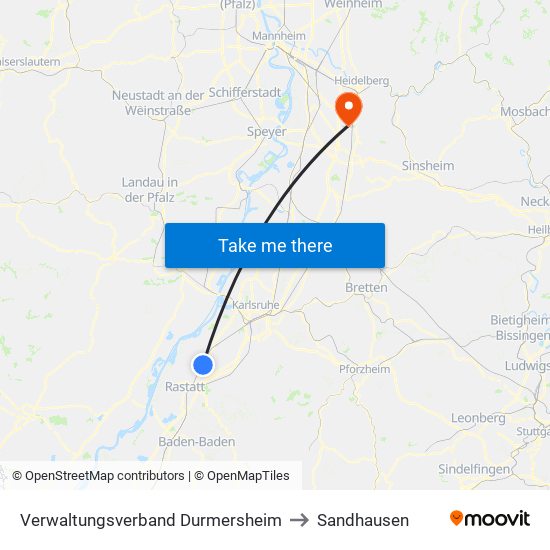 Verwaltungsverband Durmersheim to Sandhausen map