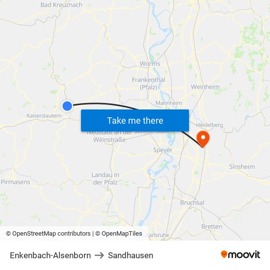 Enkenbach-Alsenborn to Sandhausen map
