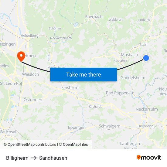 Billigheim to Sandhausen map