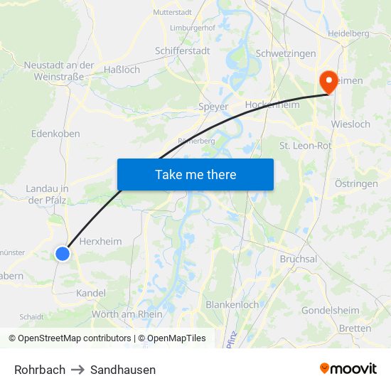 Rohrbach to Sandhausen map