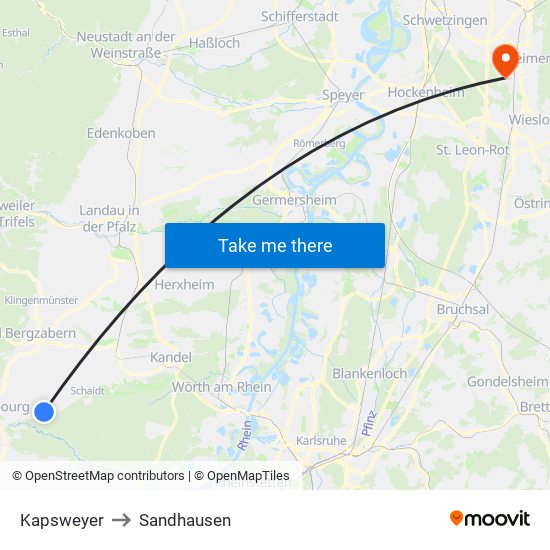 Kapsweyer to Sandhausen map