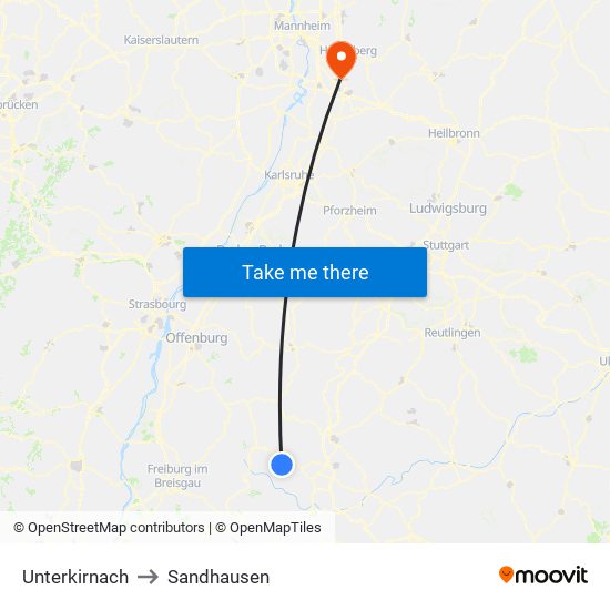 Unterkirnach to Sandhausen map