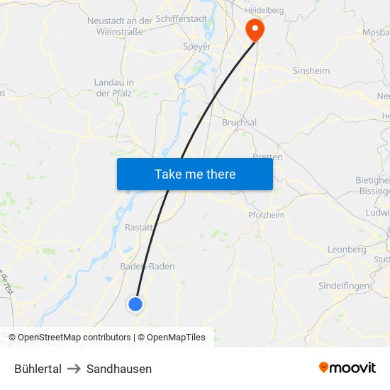 Bühlertal to Sandhausen map