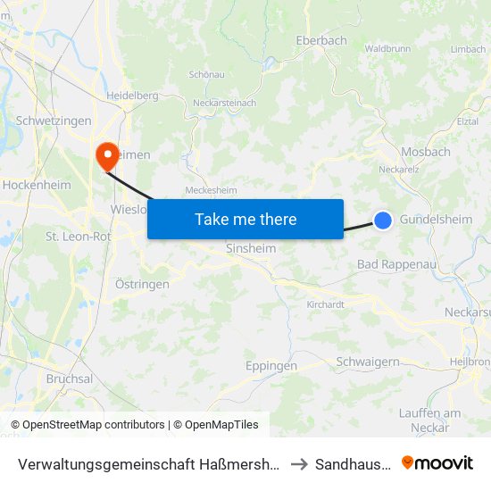 Verwaltungsgemeinschaft Haßmersheim to Sandhausen map