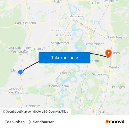 Edenkoben to Sandhausen map