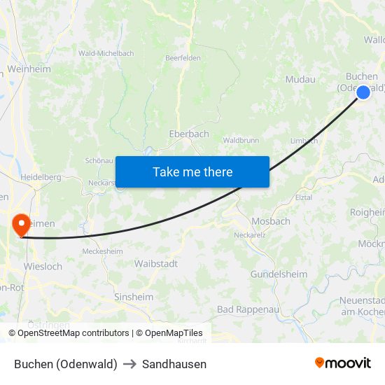 Buchen (Odenwald) to Sandhausen map