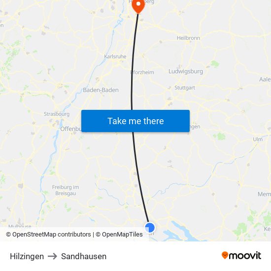 Hilzingen to Sandhausen map