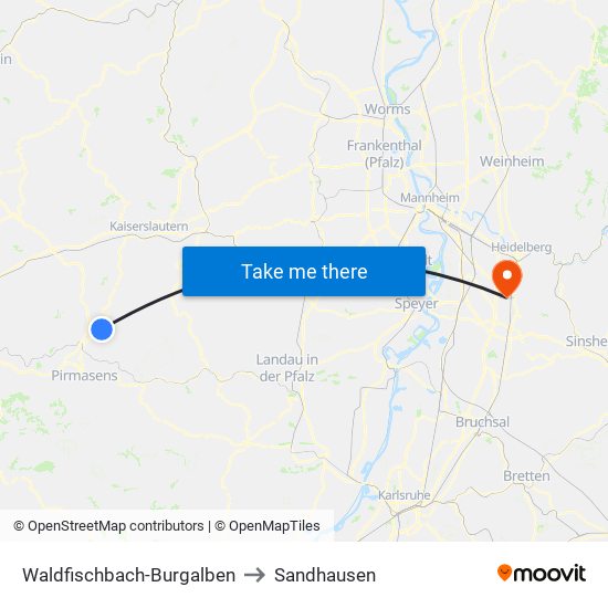 Waldfischbach-Burgalben to Sandhausen map