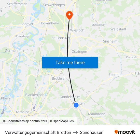 Verwaltungsgemeinschaft Bretten to Sandhausen map