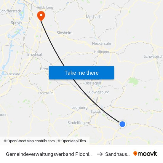 Gemeindeverwaltungsverband Plochingen to Sandhausen map