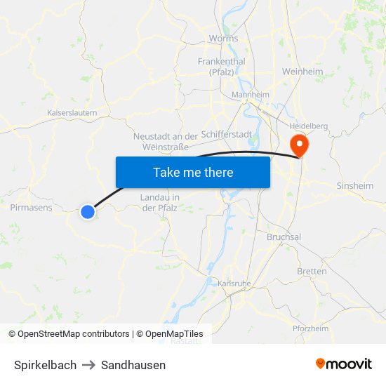 Spirkelbach to Sandhausen map